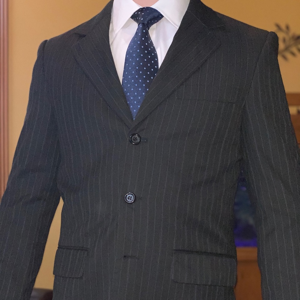 3 button pinstripe suit.